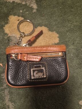 Dooney & Bourke Black and Tan Mini Zip Coin Key Pouch